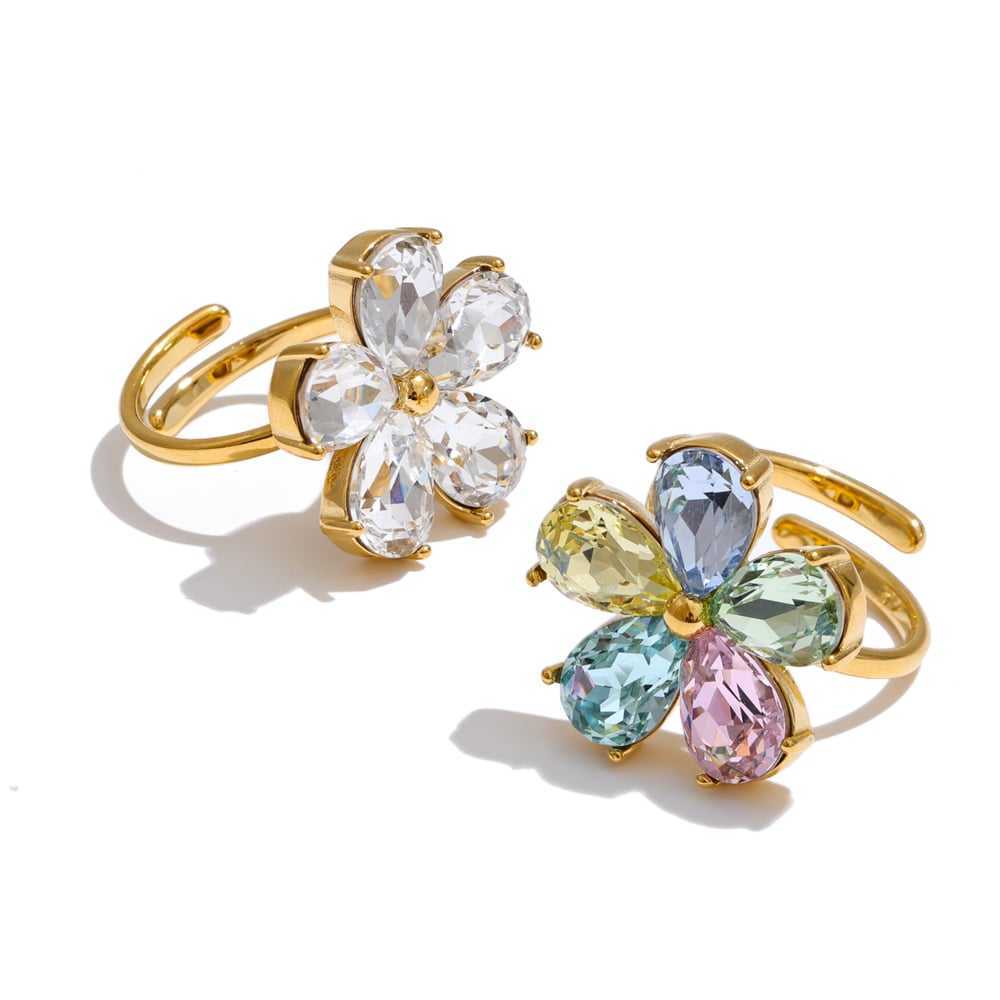 Gold Plated Crystal Flower Ring - Freckled Poppy