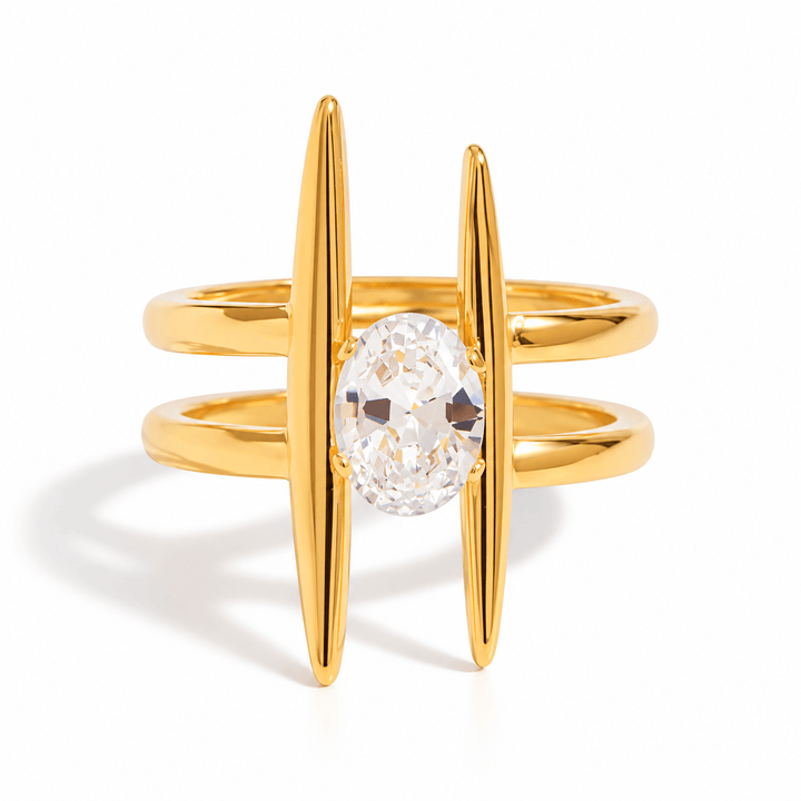 The Lennox Gold Ring with Oval Gem - Freckled Poppy