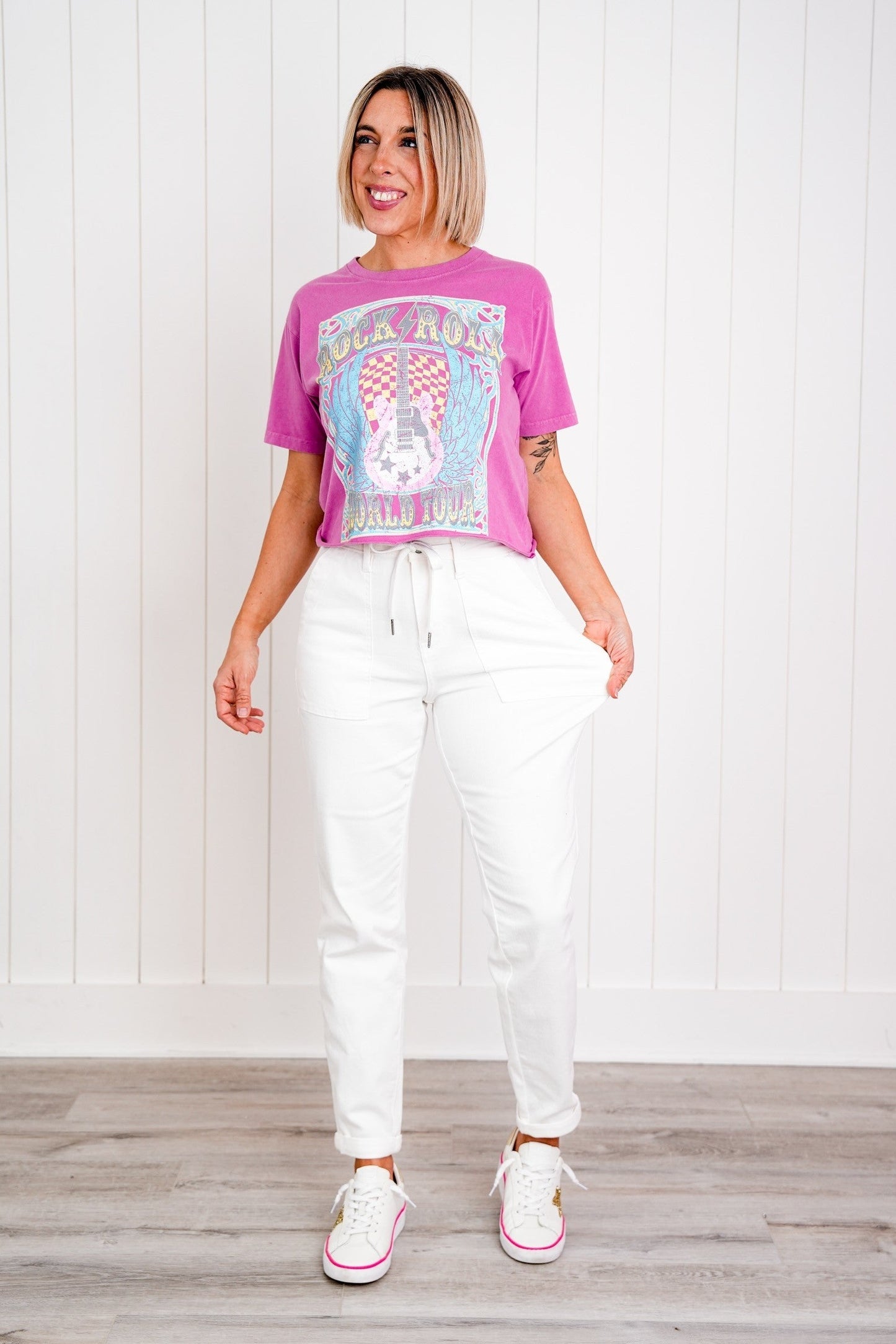 Judy Blue WHITE Airplane Mode High Rise White Cuffed Jogger