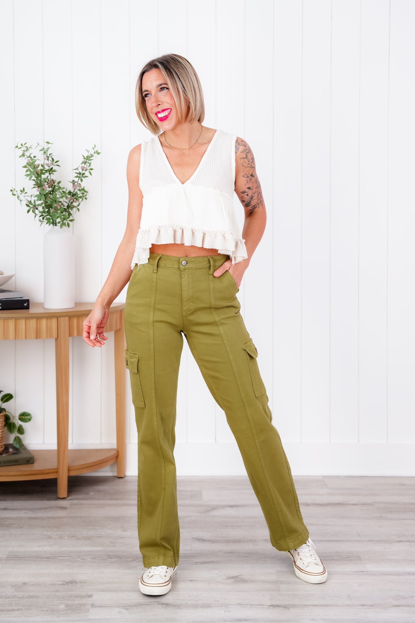 Judy Blue High Rise Matcha Straight Leg Cargo Jeans