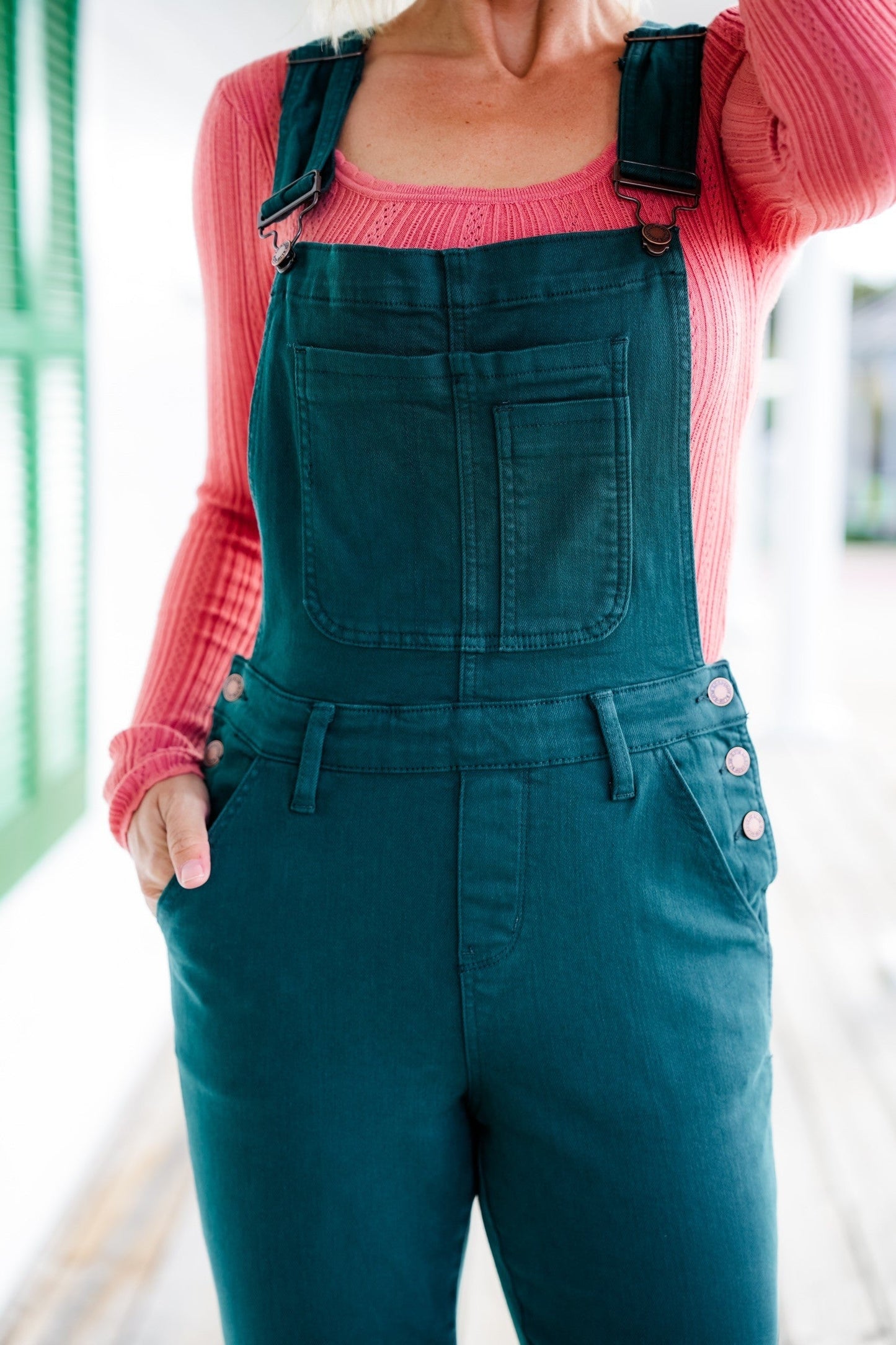 Judy Blue High Rise Teal Double Cuffed Boyfriend Overalls