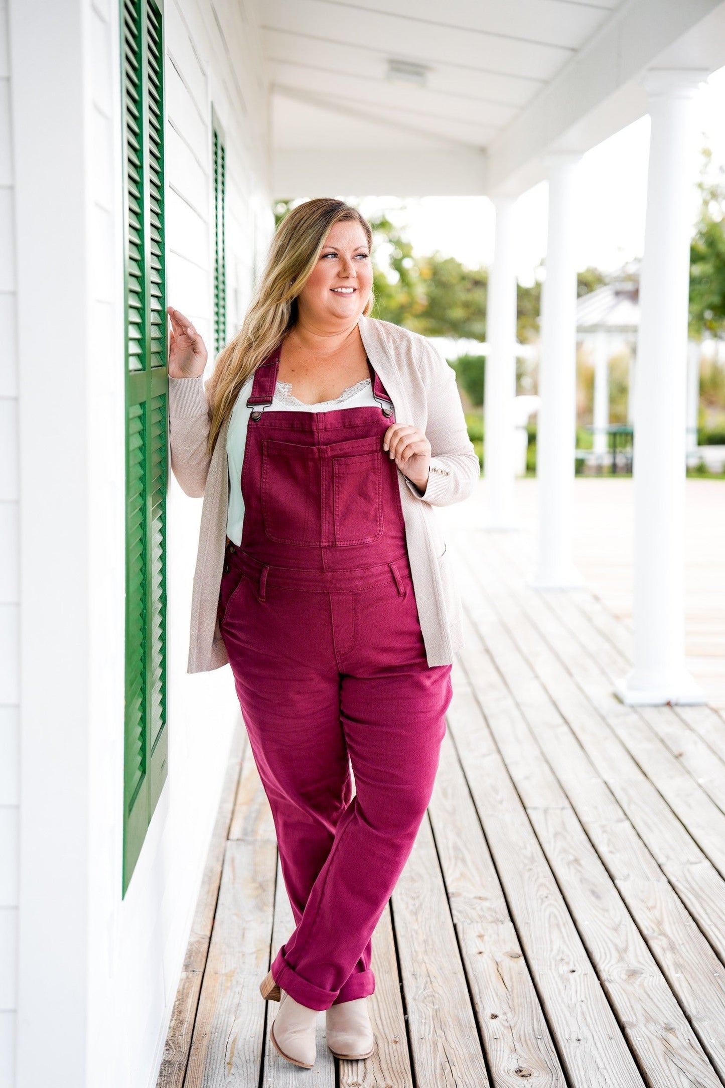 Judy Blue High Rise Maroon Garment Dyed Double Cuffed Boyfriend Overalls