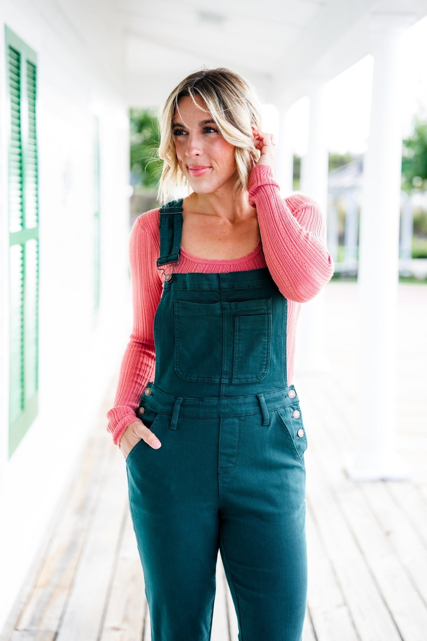 Judy Blue High Rise Teal Double Cuffed Boyfriend Overalls