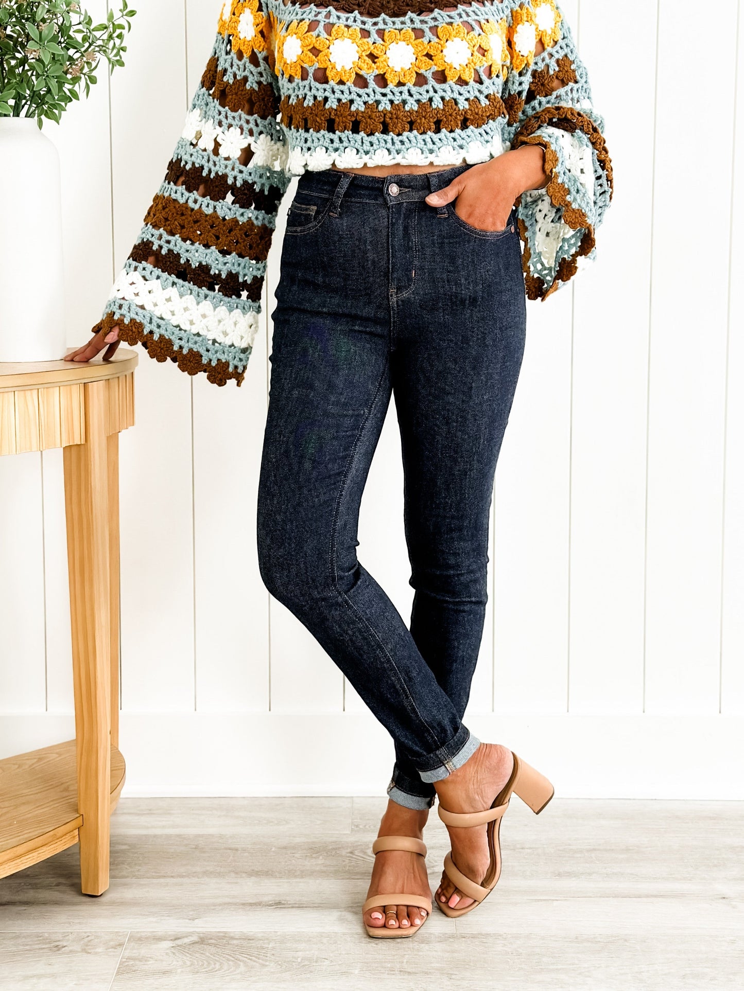 Judy Blue Dark and Twisted High Rise Dark Wash Classic Back Pocket Embroidery Skinny Jeans