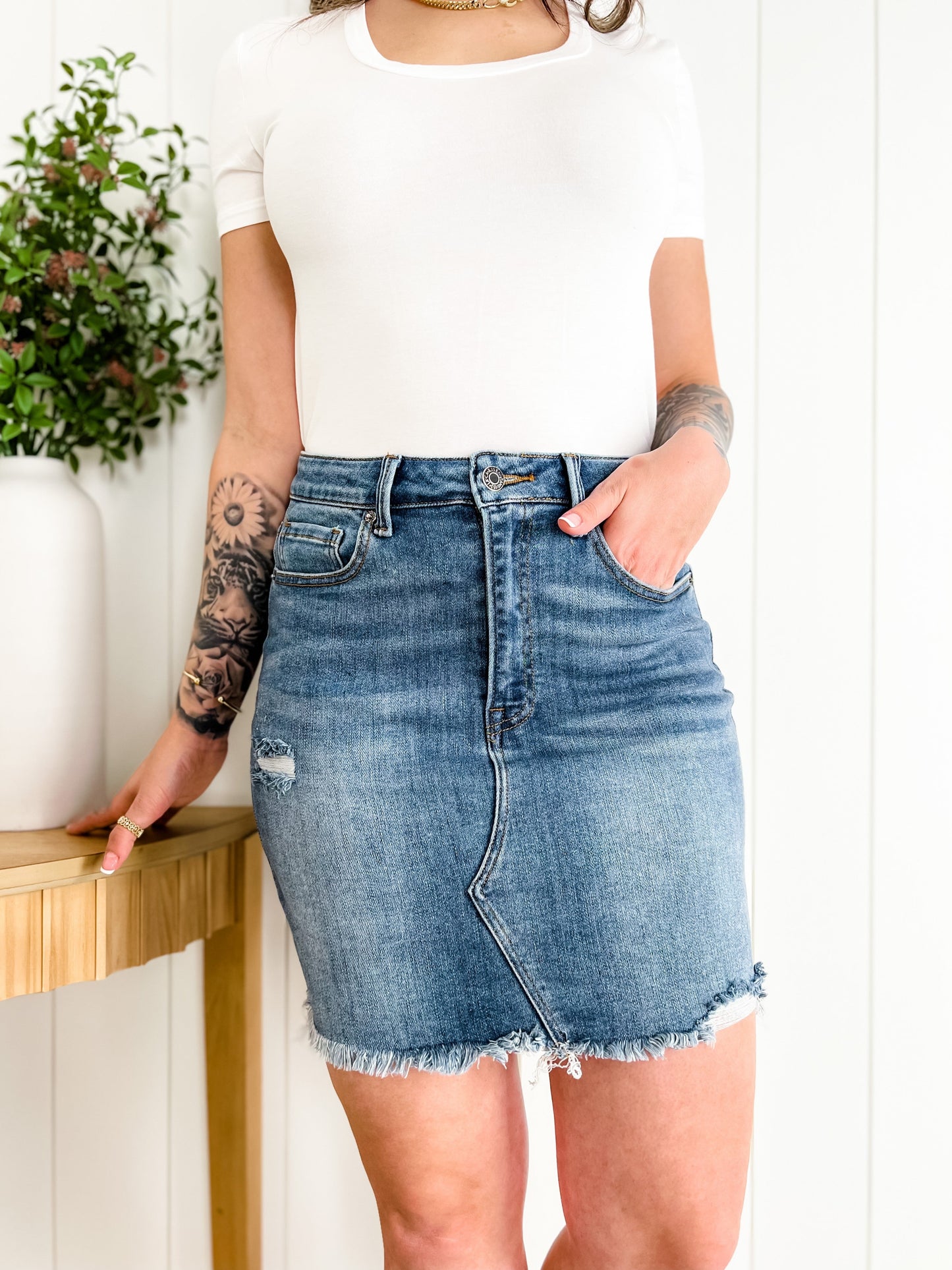 Risen Raw Hem Mini Skirt