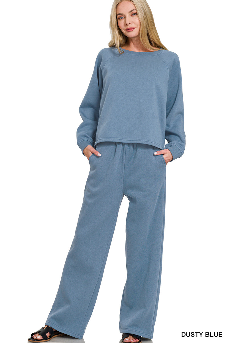Restock! Door Buster! Zenana Fleece Raglan Sleeve Pullover and Sweatpants Set