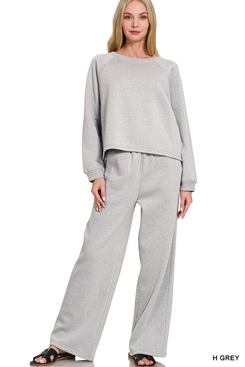 Restock! Door Buster! Zenana Fleece Raglan Sleeve Pullover and Sweatpants Set