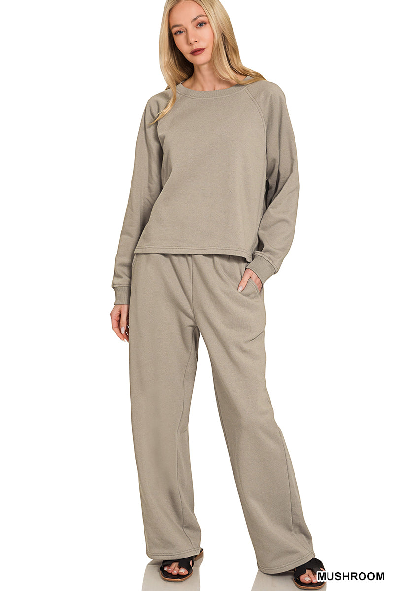 Restock! Door Buster! Zenana Fleece Raglan Sleeve Pullover and Sweatpants Set