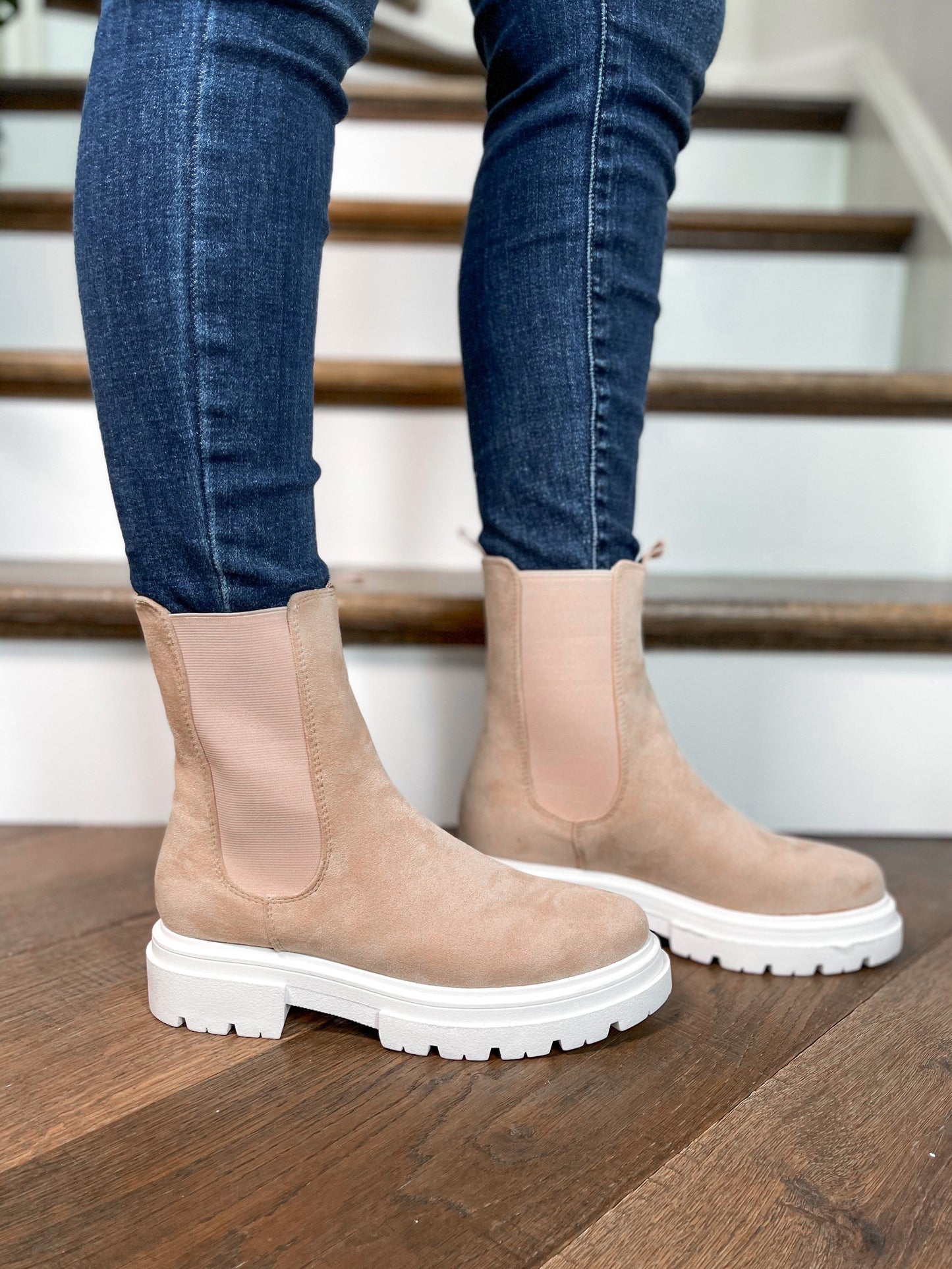 High Top Chelsea Vegan Suede Sand Boots