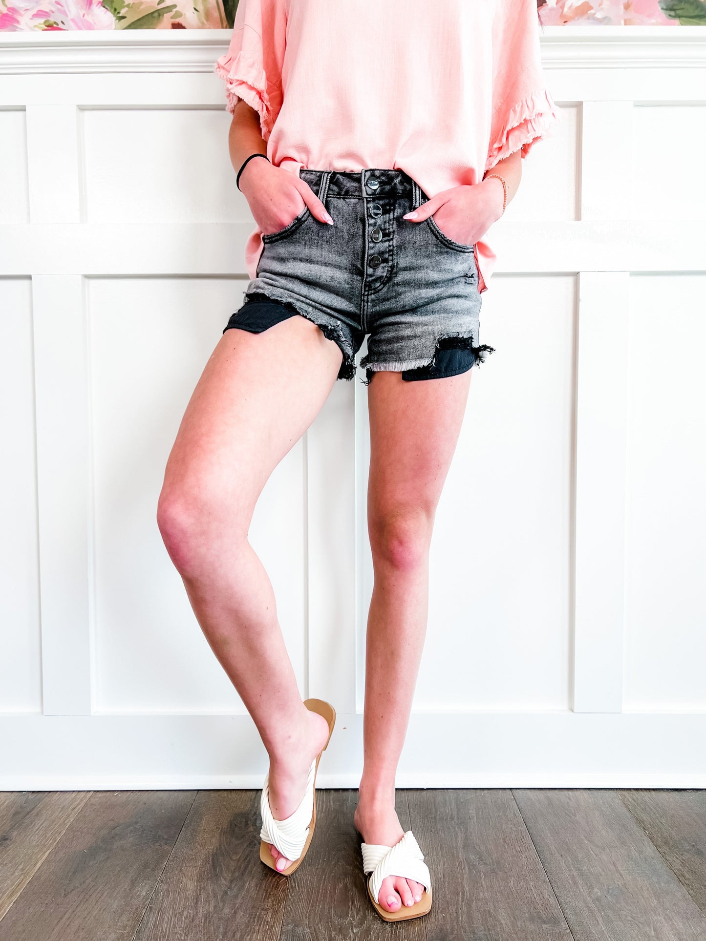 Risen Dark Grey Button Down Shorts