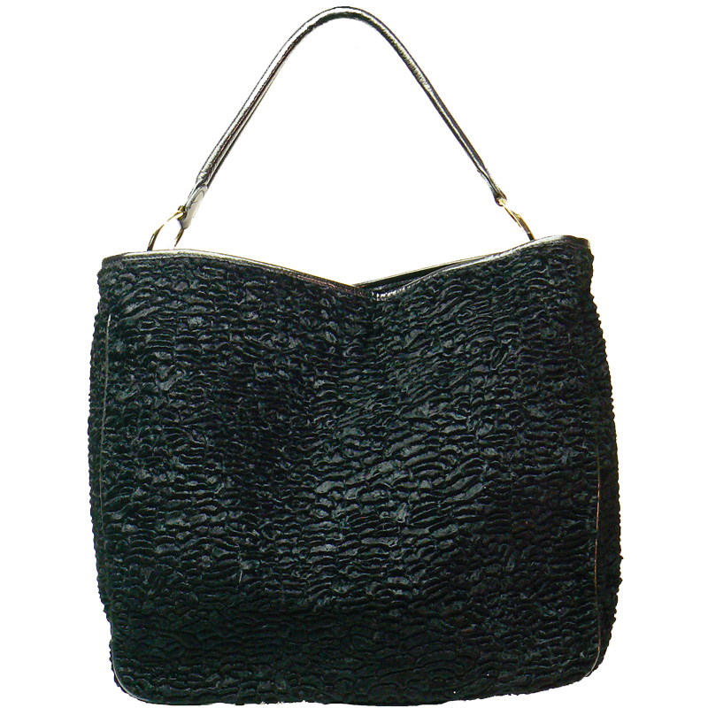 Black Persian Lamb Vegan Fur Tote Bag