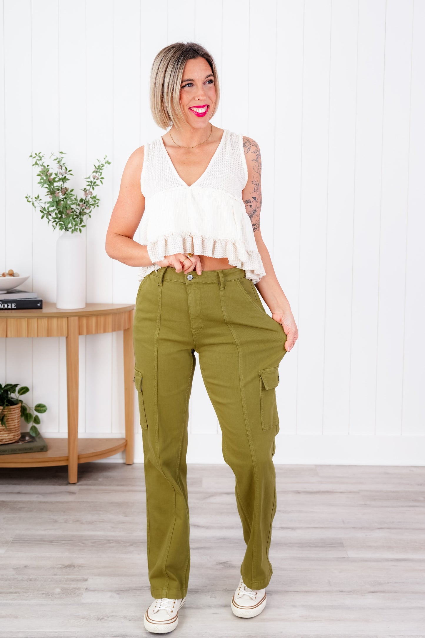 Judy Blue High Rise Matcha Straight Leg Cargo Jeans