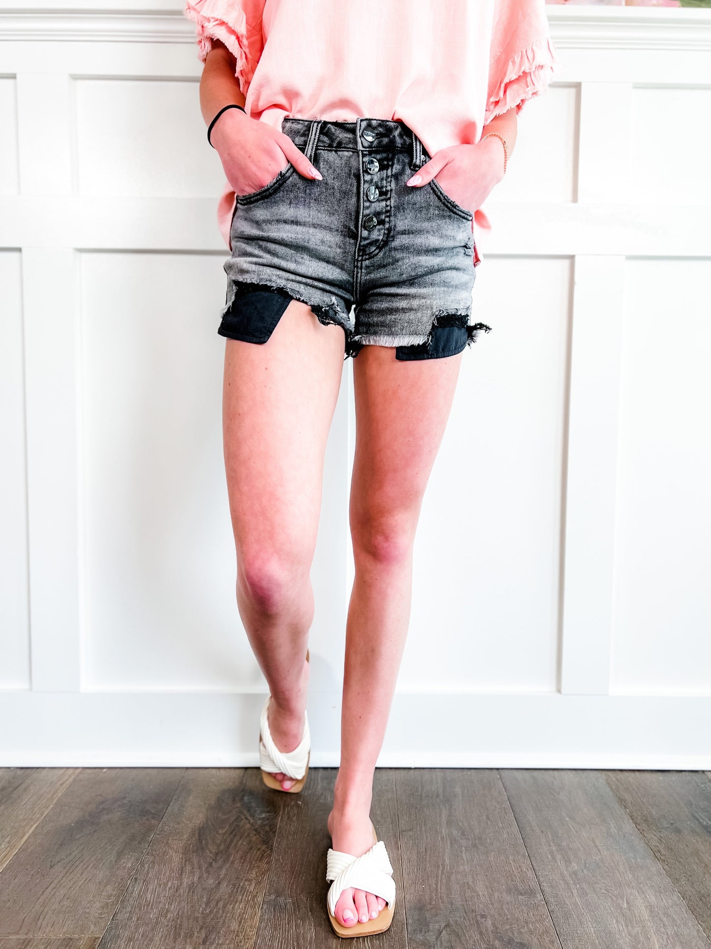 Risen Dark Grey Button Down Shorts