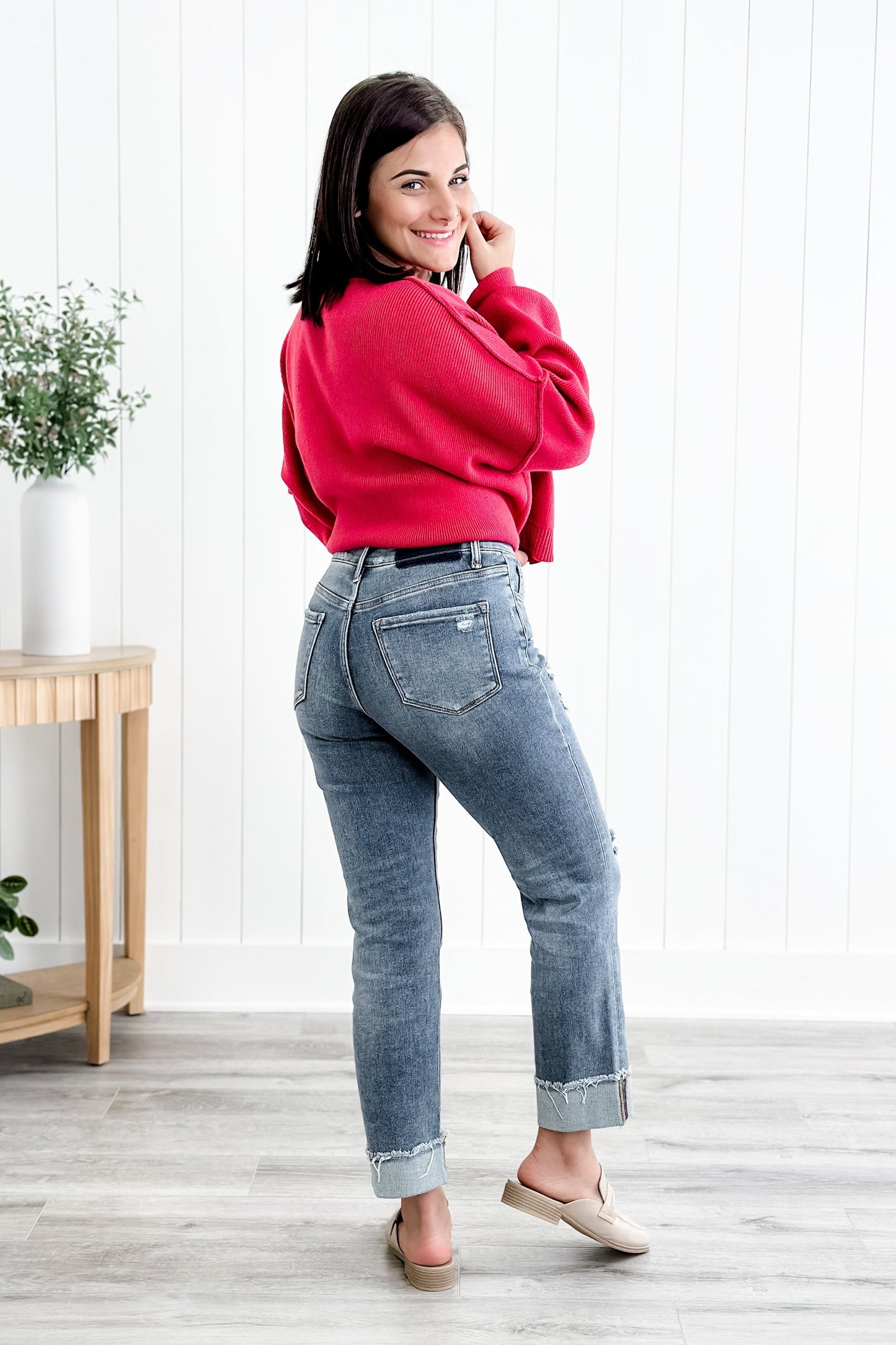 Lovervet High Rise Medium Wash Distressed Straight Leg Jeans