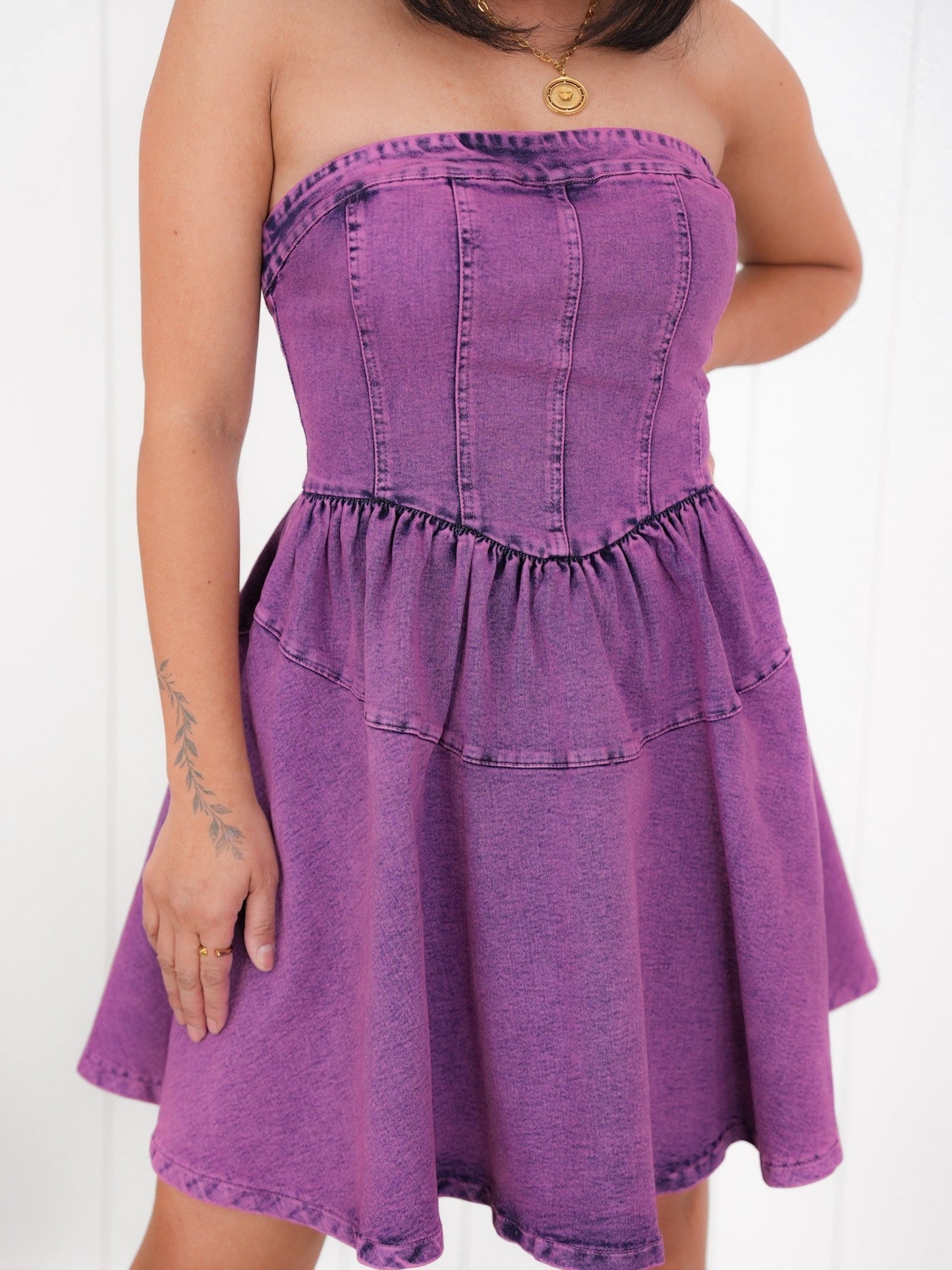 Plus/Reg Strapless Tiered Mini Dress With Back Zipper Detail