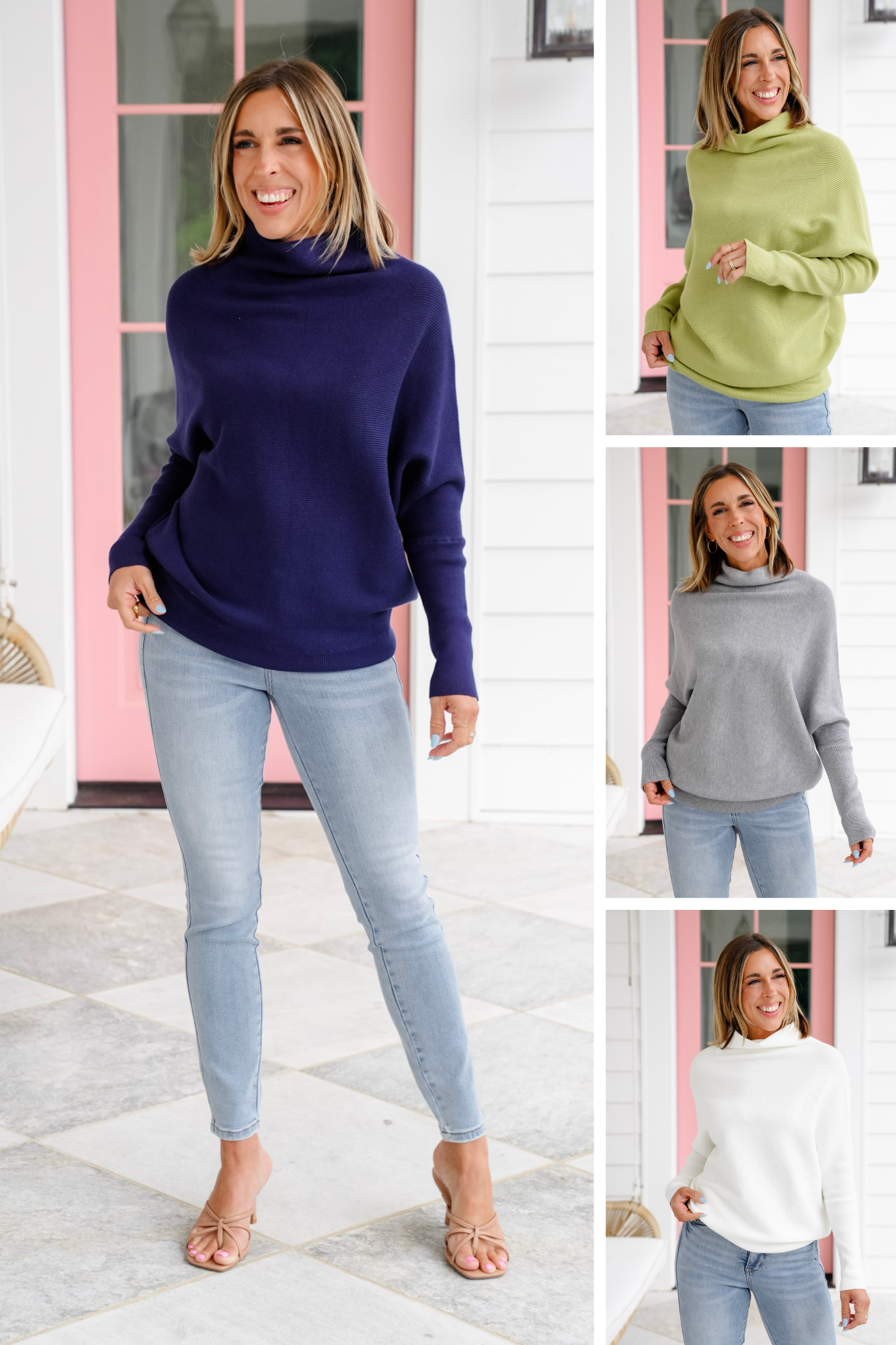 Long Dolman Sleeve Mock Neck Pullover Sweater