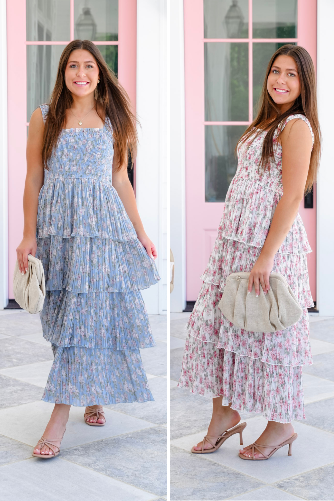 Floral Sleeveless Smocked Bodice Tiered Midi Dress