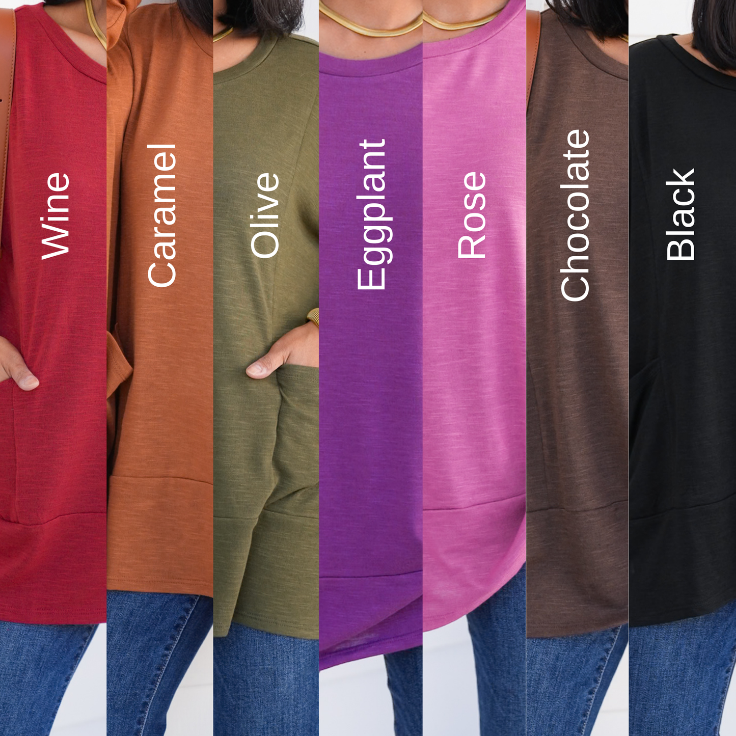 Door Buster! Plus/Reg Solid Long Sleeve Round Neck Top with Kangaroo Pockets
