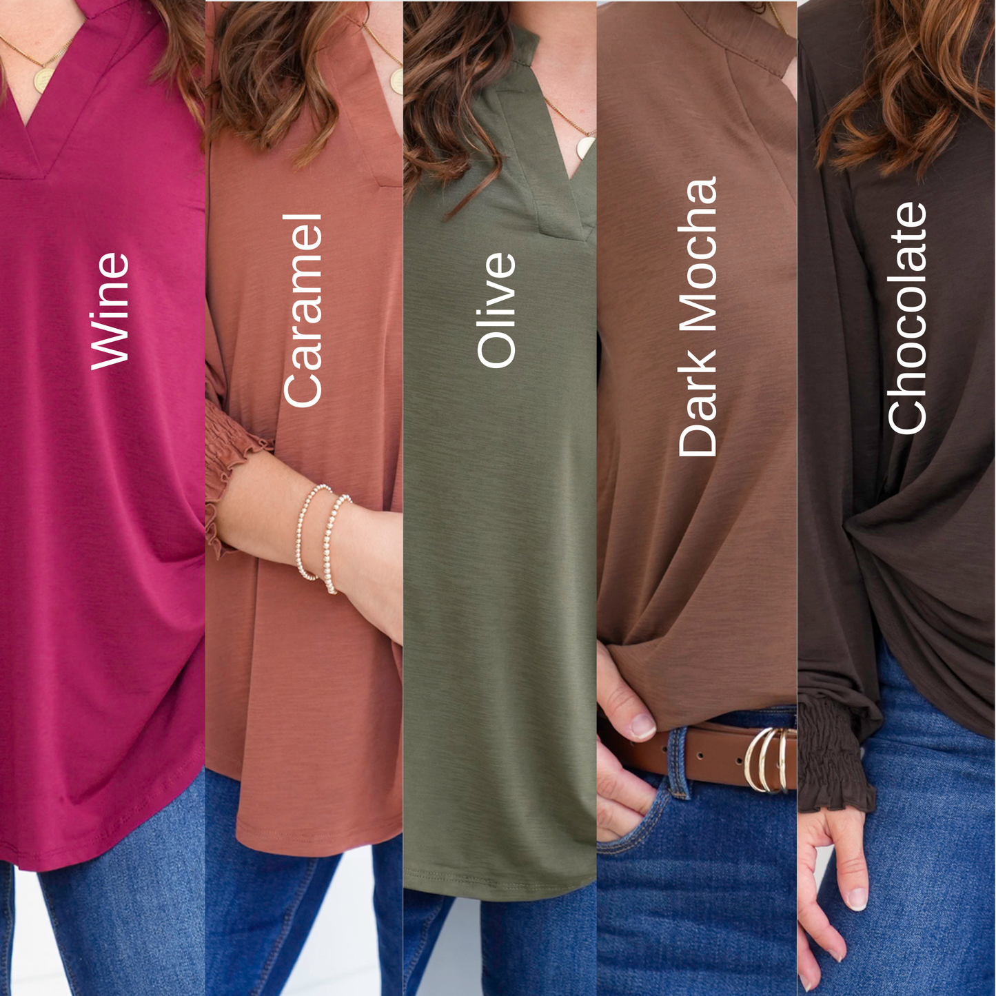 Door Buster! Plus/Reg Solid Long Sleeve Split Neck Tunic Top