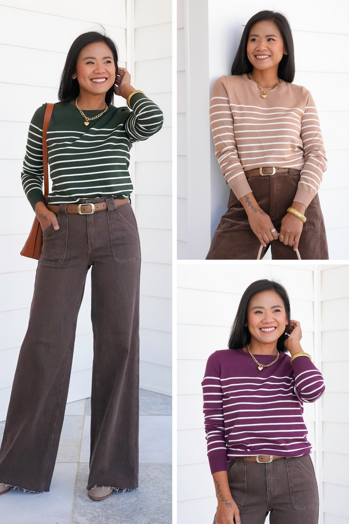 Stripe Long Sleeve Crew Neck Sweater