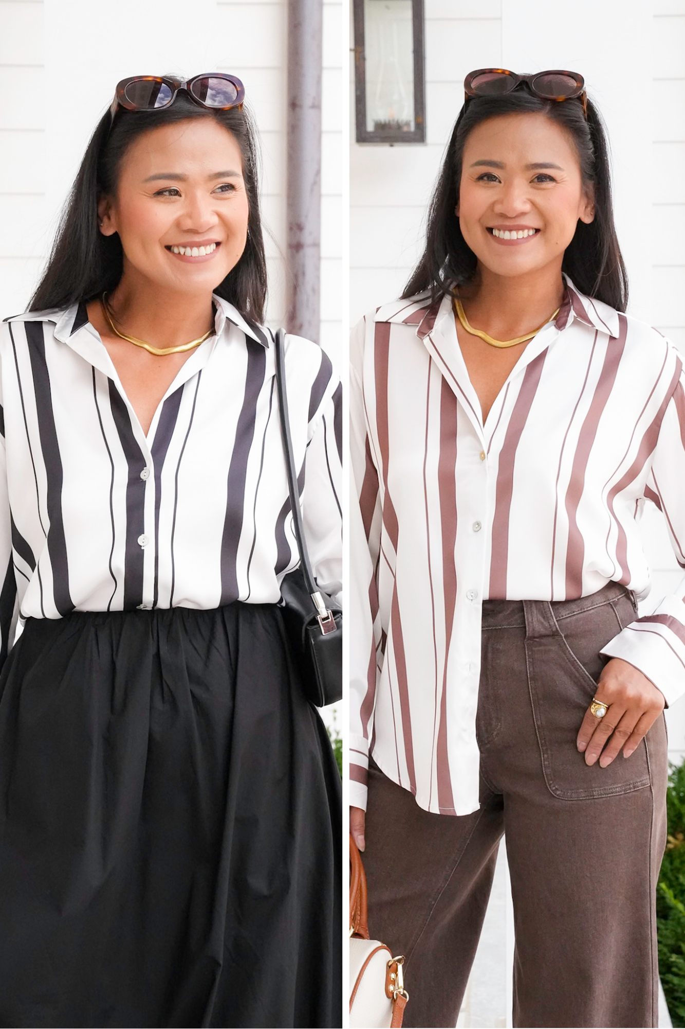 Satin Stripe Long Sleeve Button Down Top