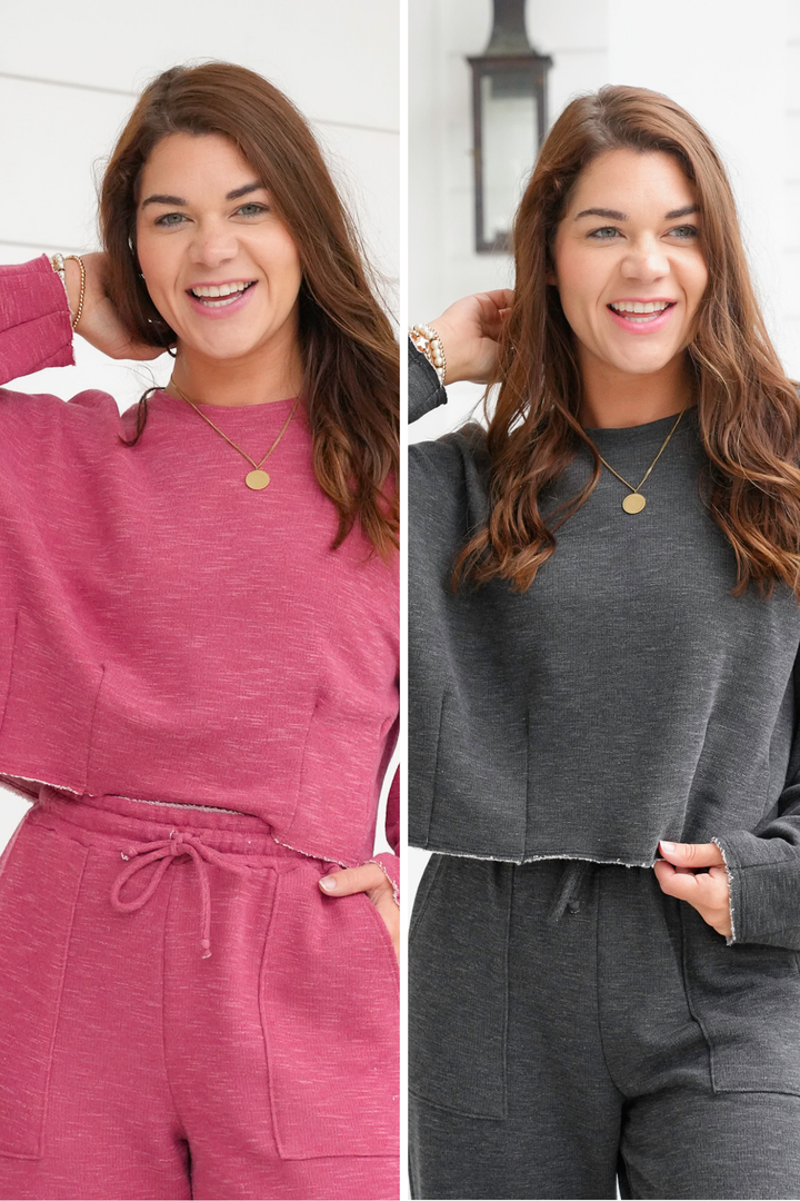 Heathered Long Sleeve Pullover with Dart Accent