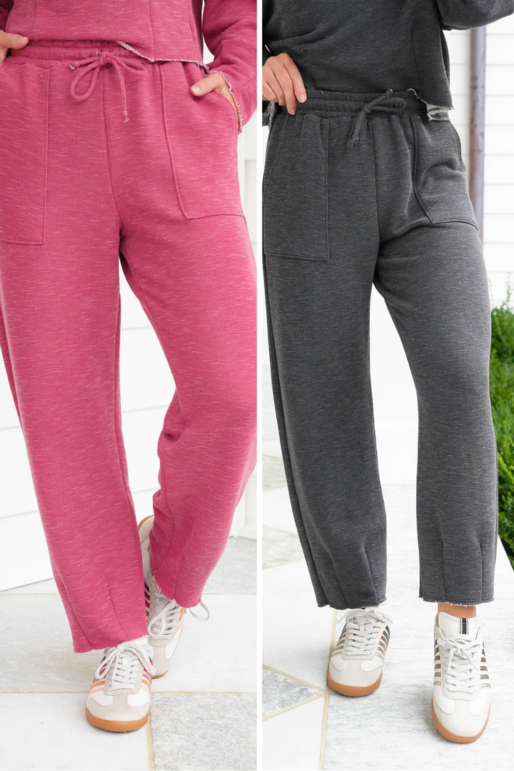 Heathered Elastic Waist Sweatpants with Front Patch Pocket