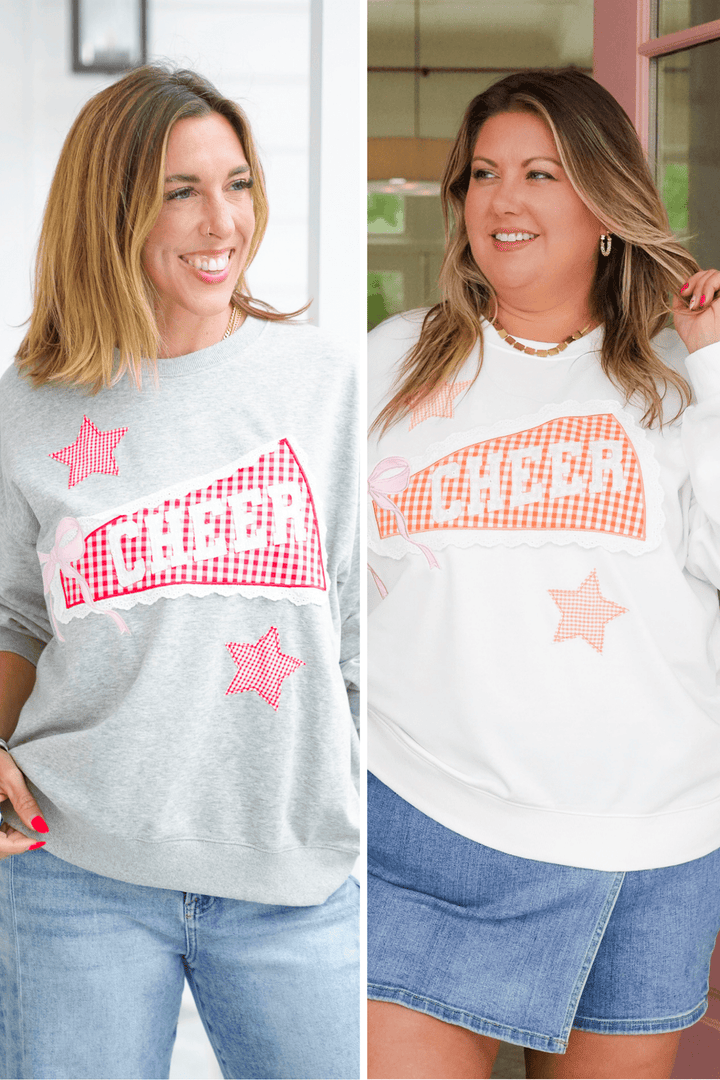 Long Sleeve Crewneck Top with Cheer Patch - Freckled Poppy