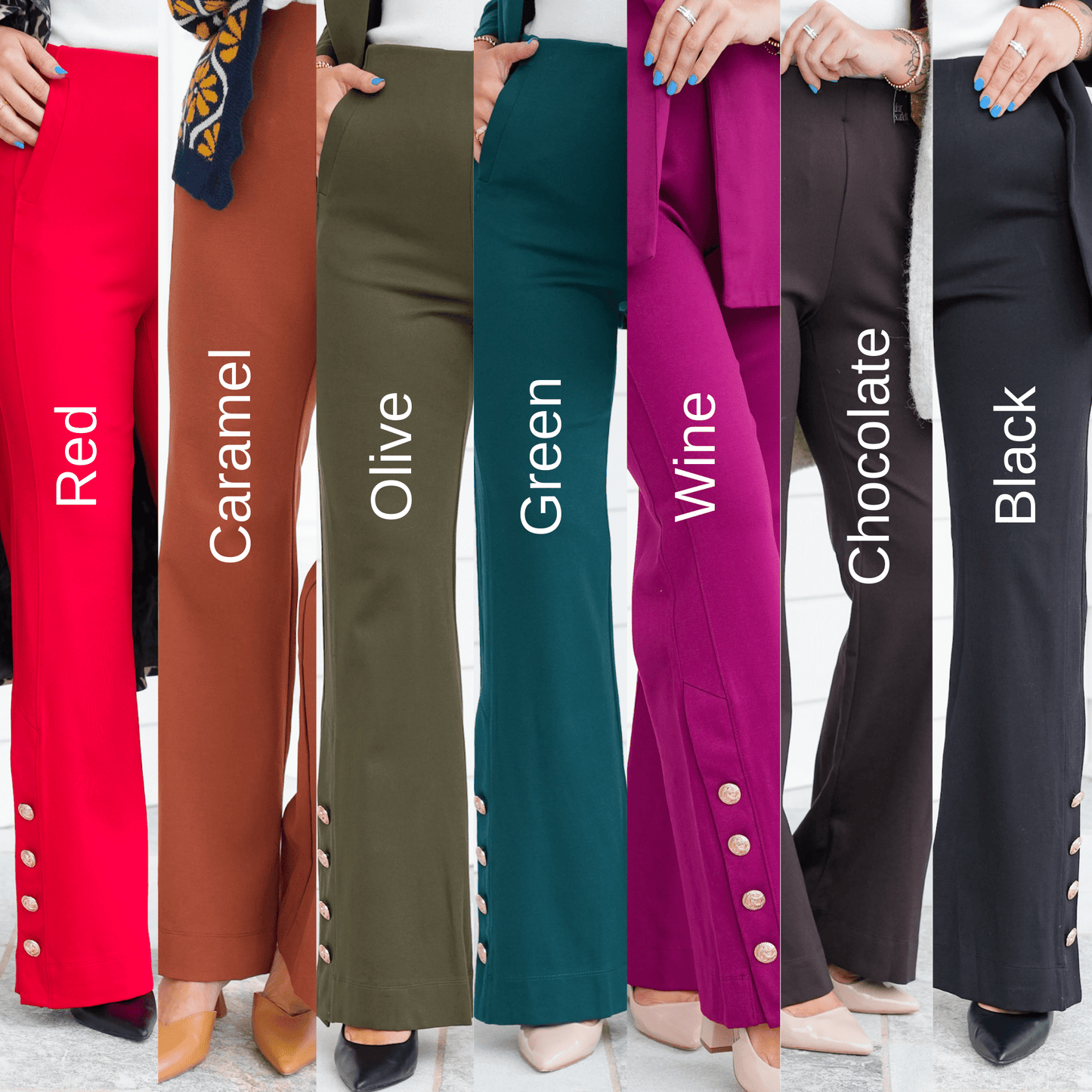 Door Buster! Plus/Reg Magic Stretch Pull-On Pants with Button Detail - Freckled Poppy