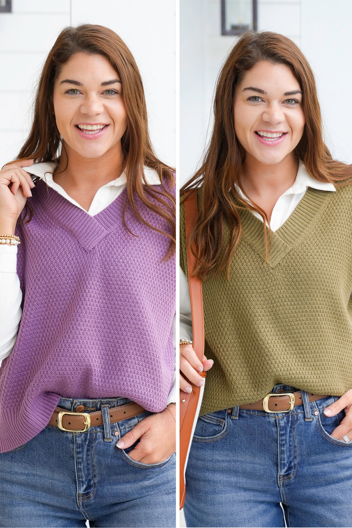 Textured Knit V Neck Sweater Vest