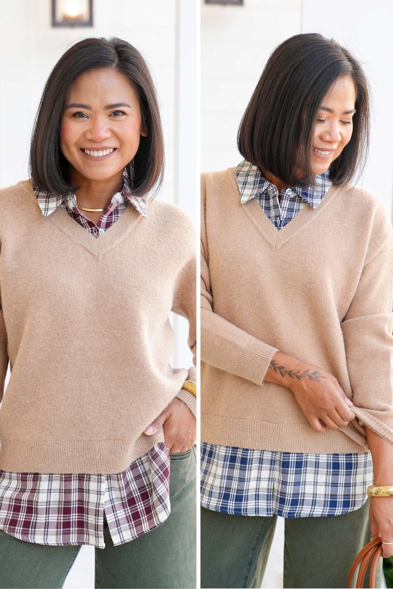 Plaid Layered Long Sleeve Sweater