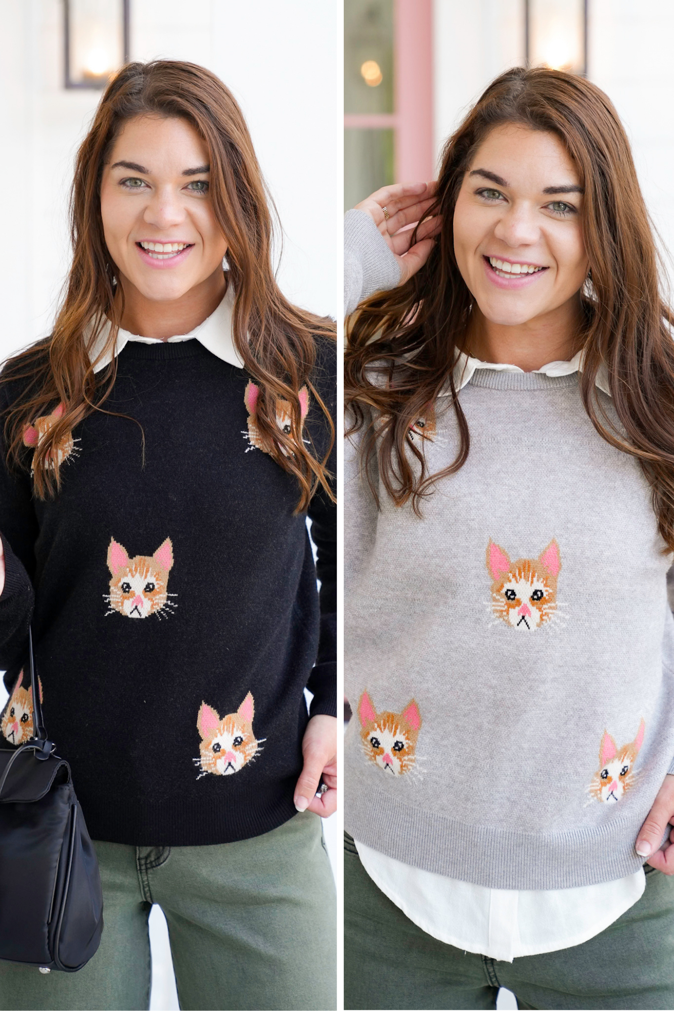 Cat Pattern Long Sleeve Knit Sweater