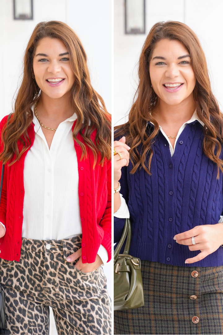 Round Neck Cable Knit Cardigan