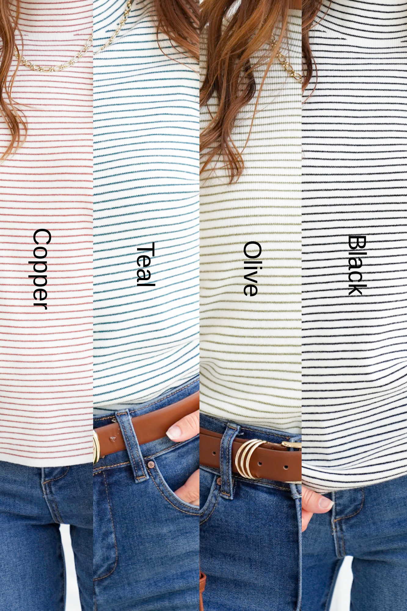 Pinstripe Long Sleeve Mock Neck Pullover Top