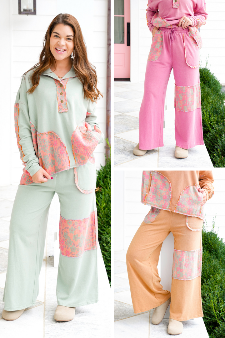 Washed Floral Print Terry Pants