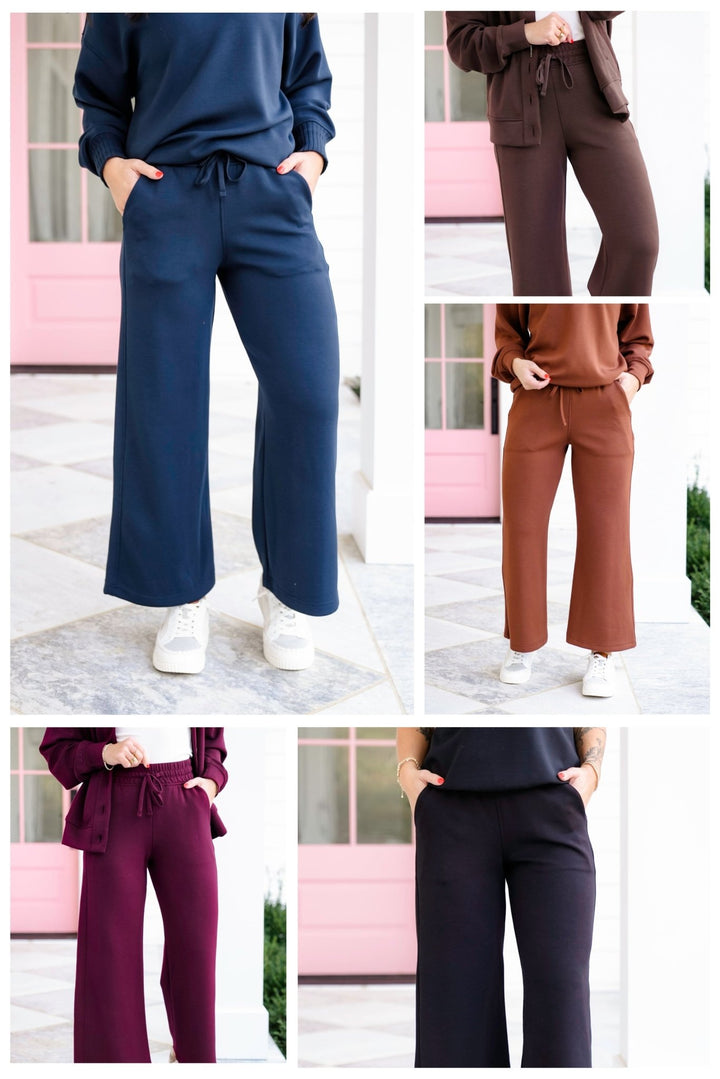 Elastic Waist Wide Leg Knit Pants - Freckled Poppy