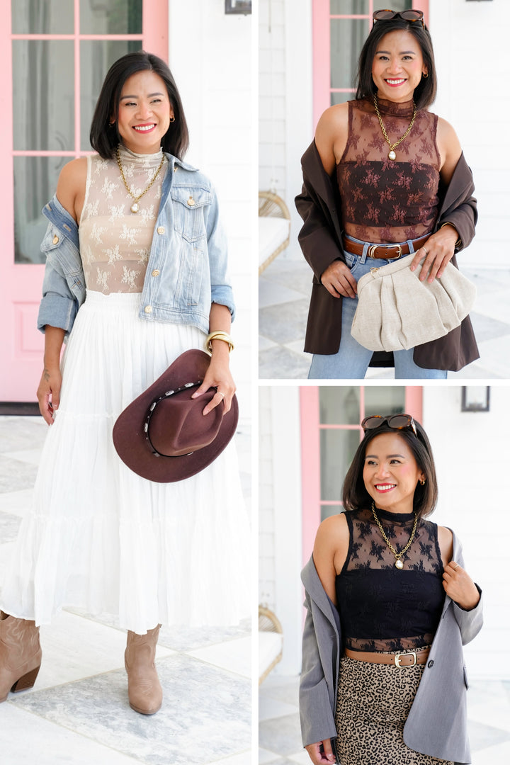 Lace Sleeveless Mock Neck Top