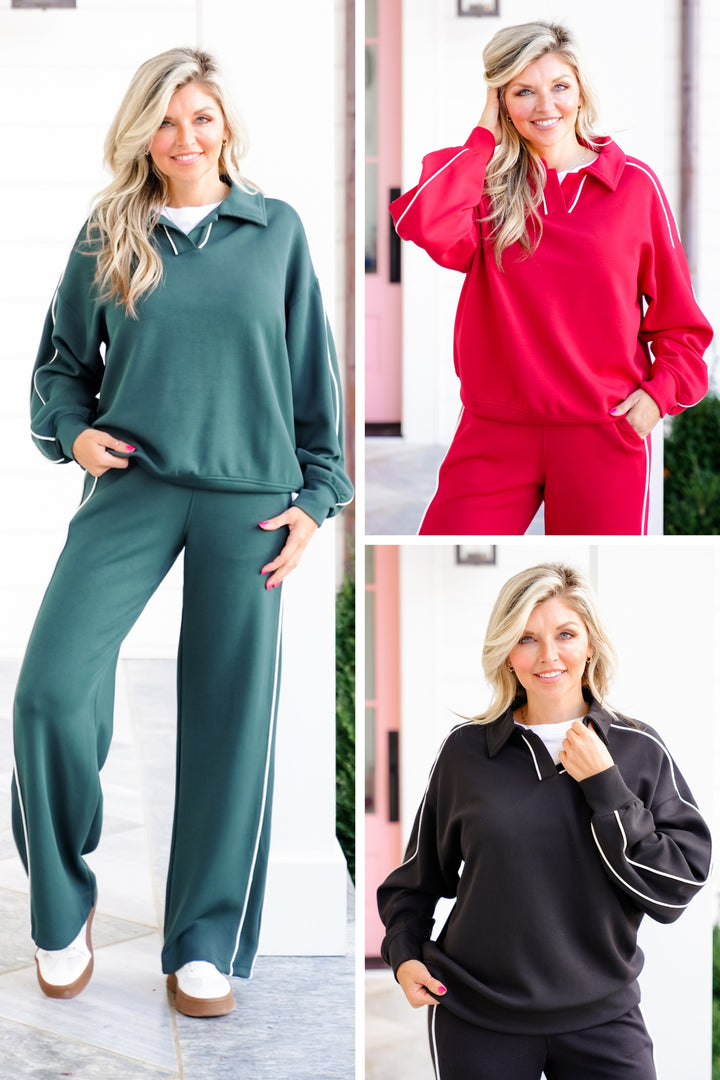 Scuba Long Sleeve Polo Top with Piping