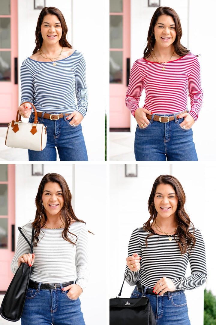 Stripe Long Sleeve Top with Scoop Back - Freckled Poppy