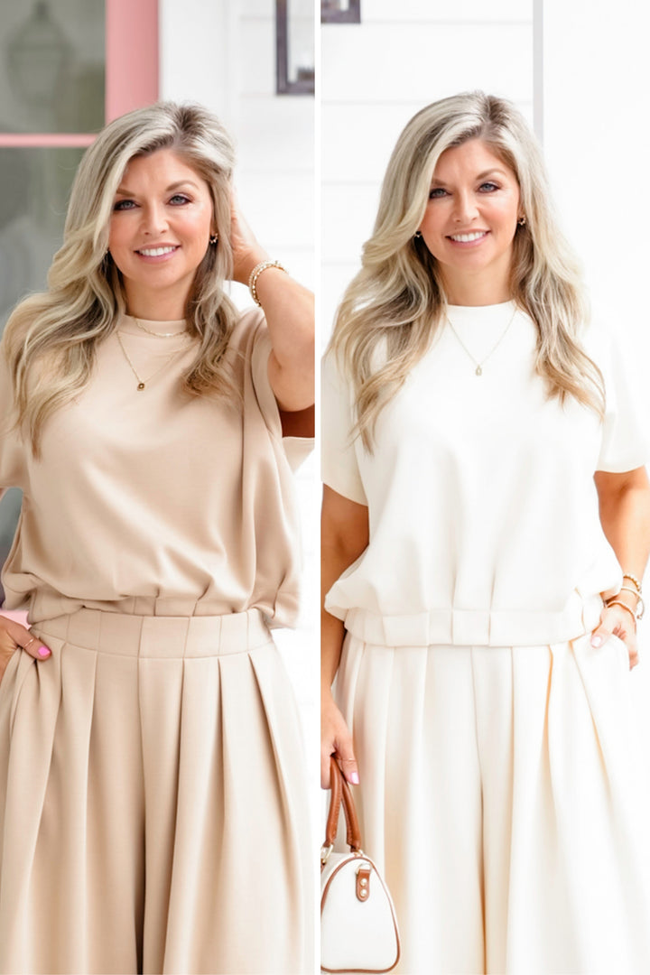 Short Sleeve Loose Fit Top With Pleated Detail