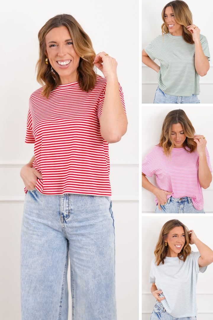 Striped Short Sleeve Round Neck Top