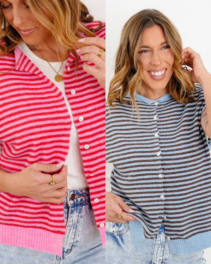 Stripe Button Down Sweater Vest - Freckled Poppy