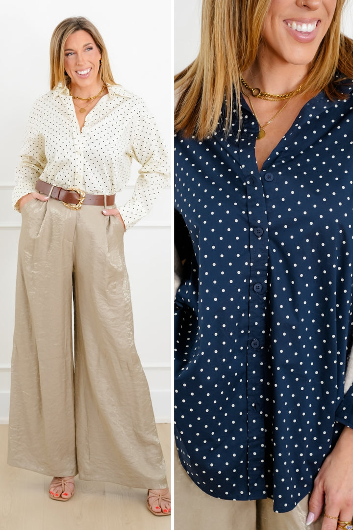 Polka Dot Long Sleeve Button Down Shirt
