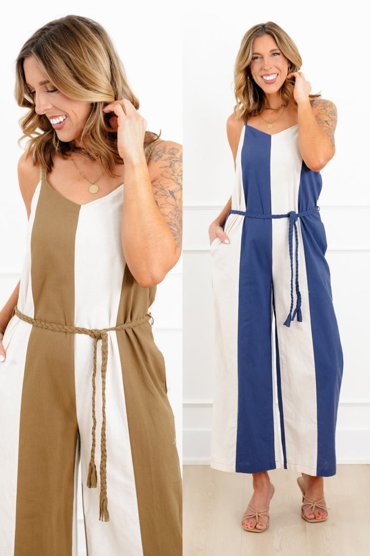 Vertical Stripe Sleeveless Jumpsuit with Side Pockets - Freckled Poppy