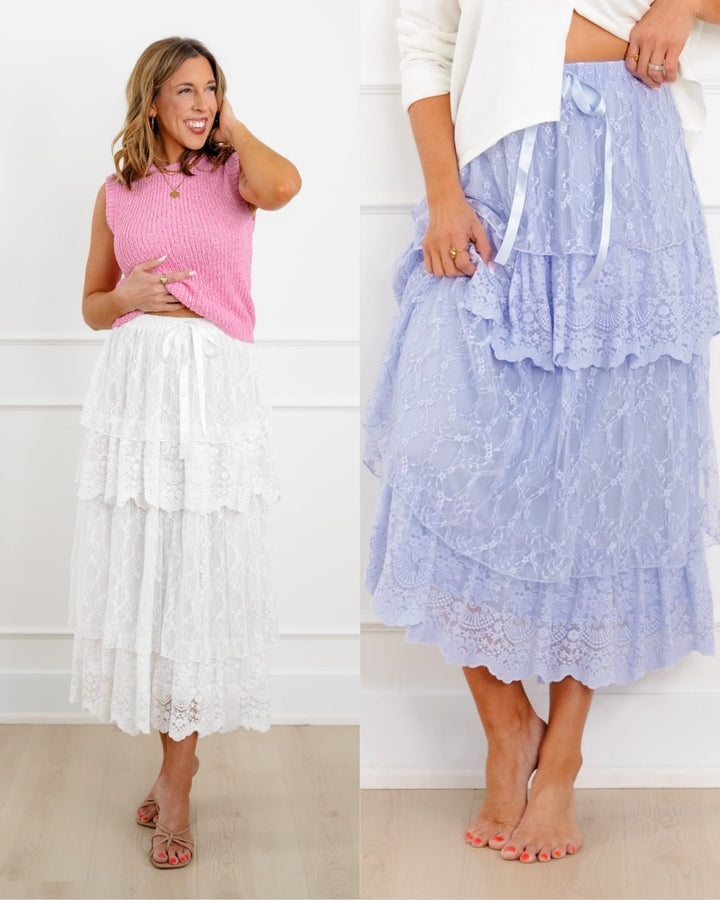 Lace Elastic Waist Tiered Maxi Skirt - Freckled Poppy