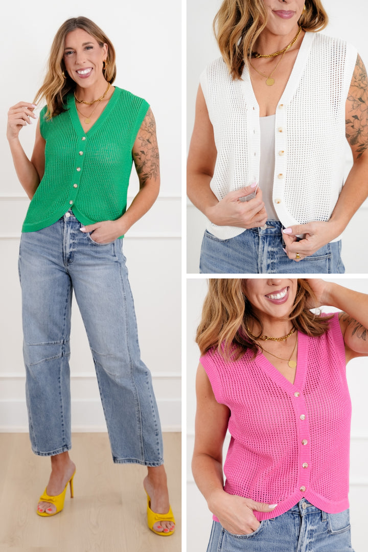 Loose Knit Button Down Sweater Vest