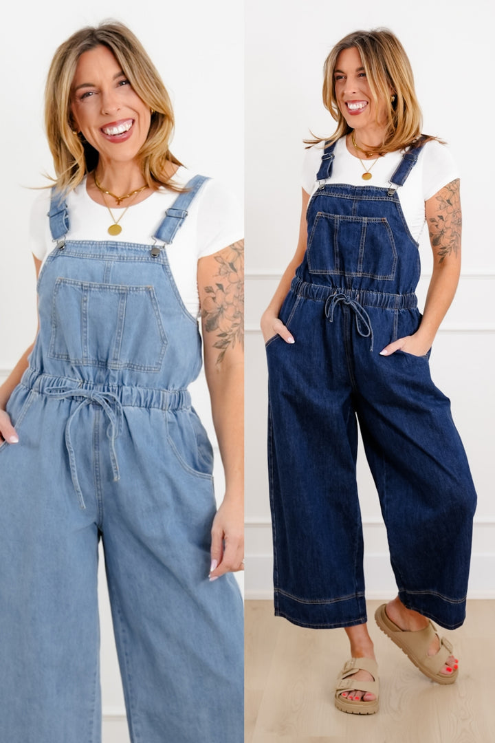 Sleeveless Open Back Overalls with Drawstring