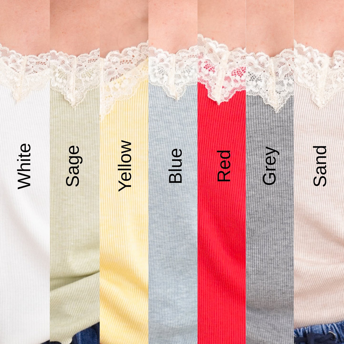 Ribbed Knit Tank Top with Lace Trim
