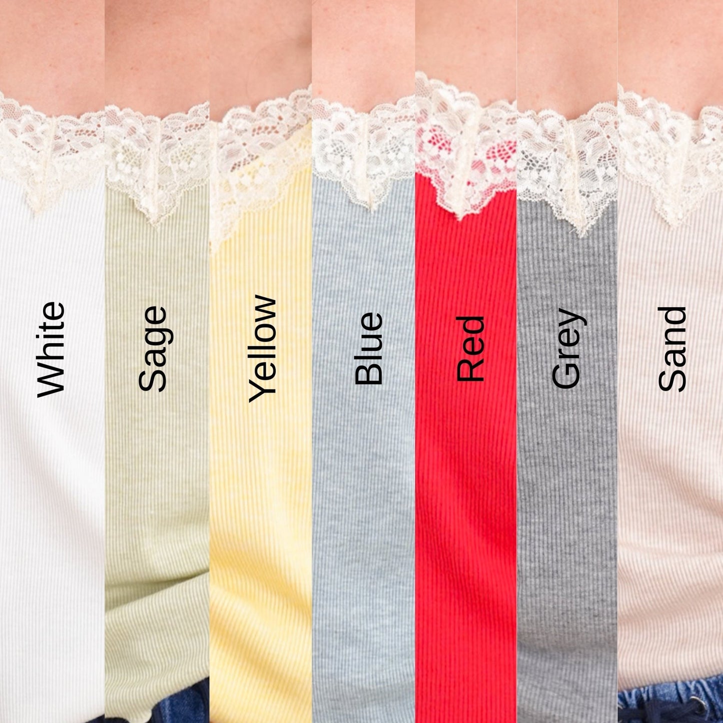 Ribbed Knit Tank Top with Lace Trim - Freckled Poppy
