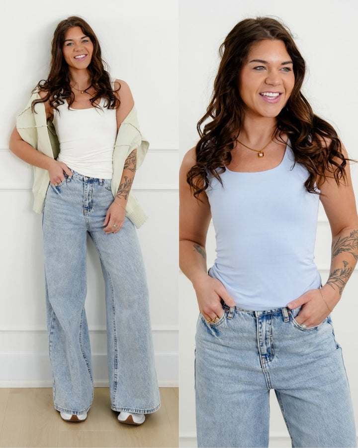 Double Knit Square Neck Tank Top - Freckled Poppy